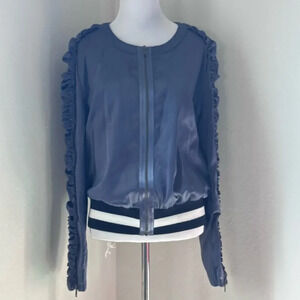 William Rast Dark Blue Bomber Jacket with Sleeve Ruffles Large